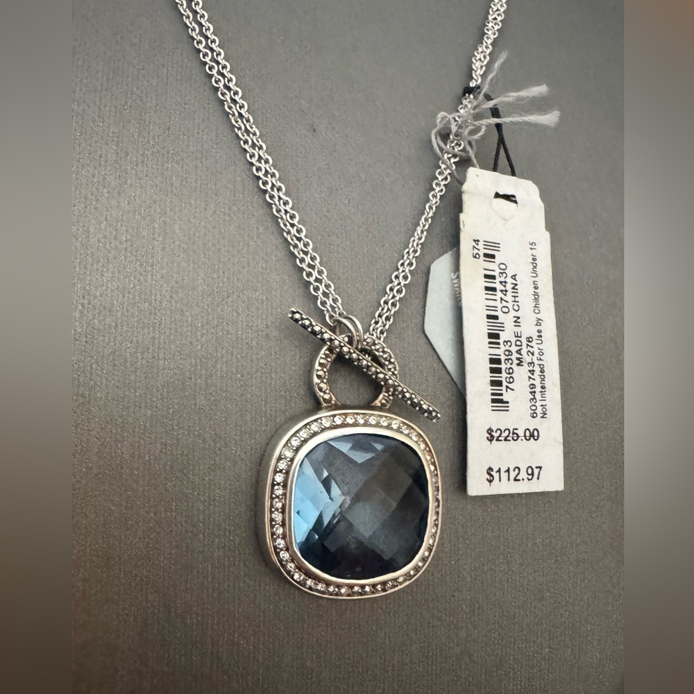 Judith Jack Blue Crystal Pendant Necklace with Pave Accents